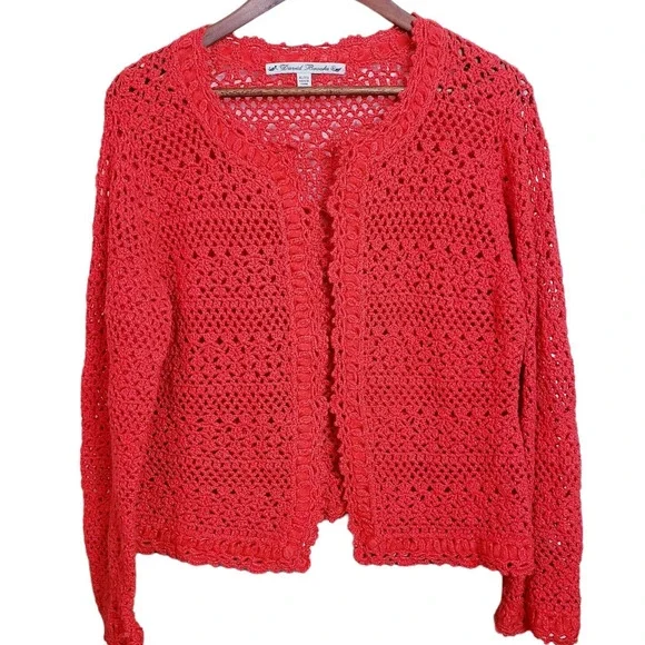 David Brooks Womens Orange Open Crochet Sweater Top XL Lightweight Stretch Used - Picture 1 of 12